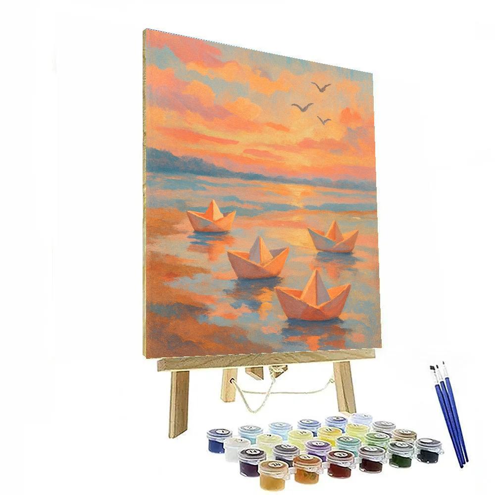 Sunset Paper Boats paint by color