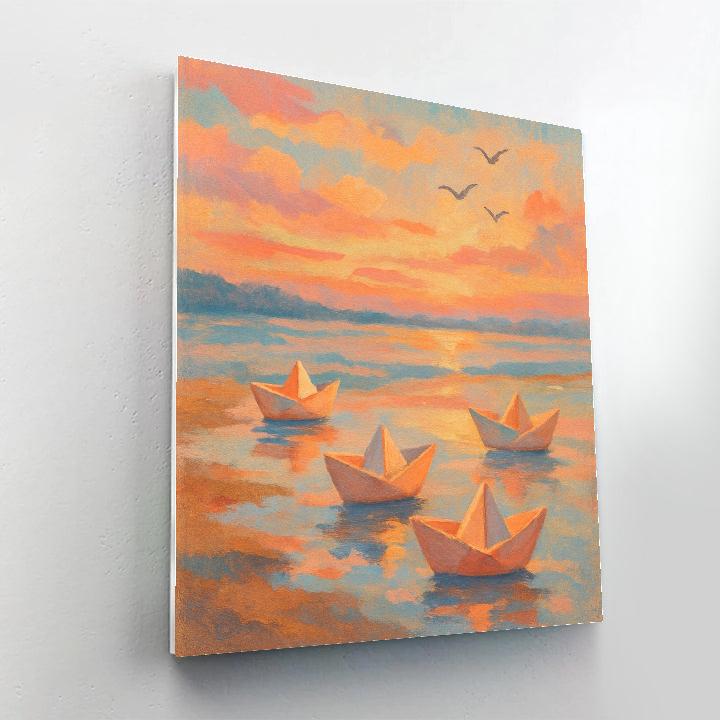 Sunset Paper Boats paint by color