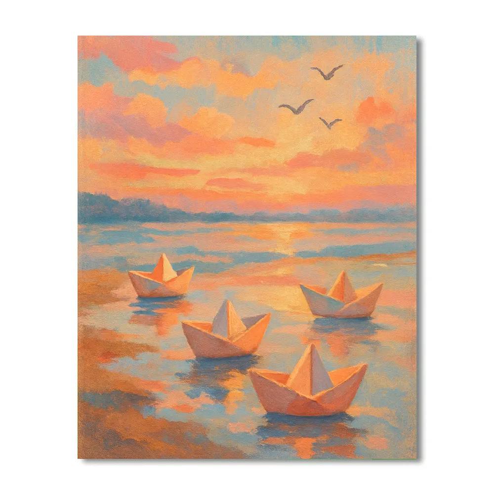 Sunset Paper Boats paint by color