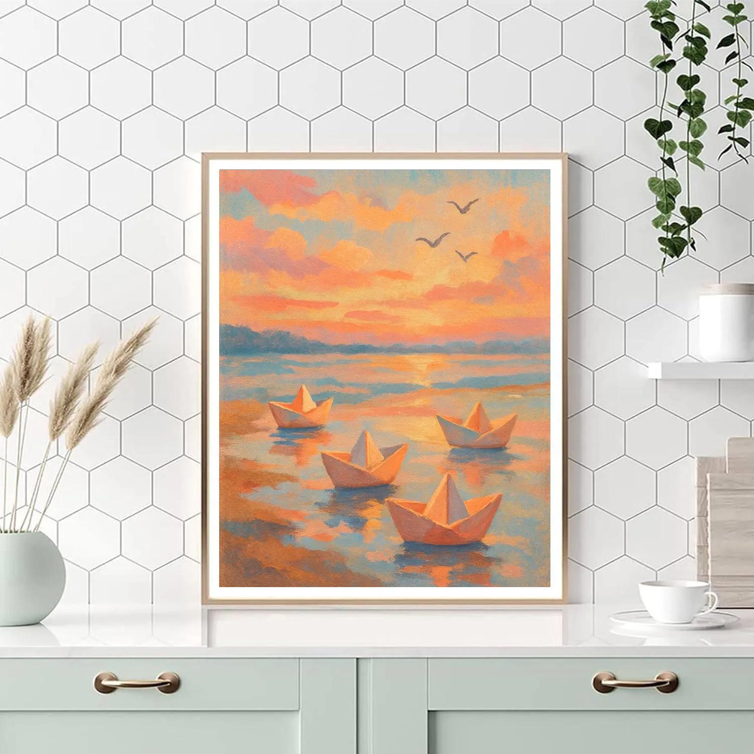 Sunset Paper Boats paint by color