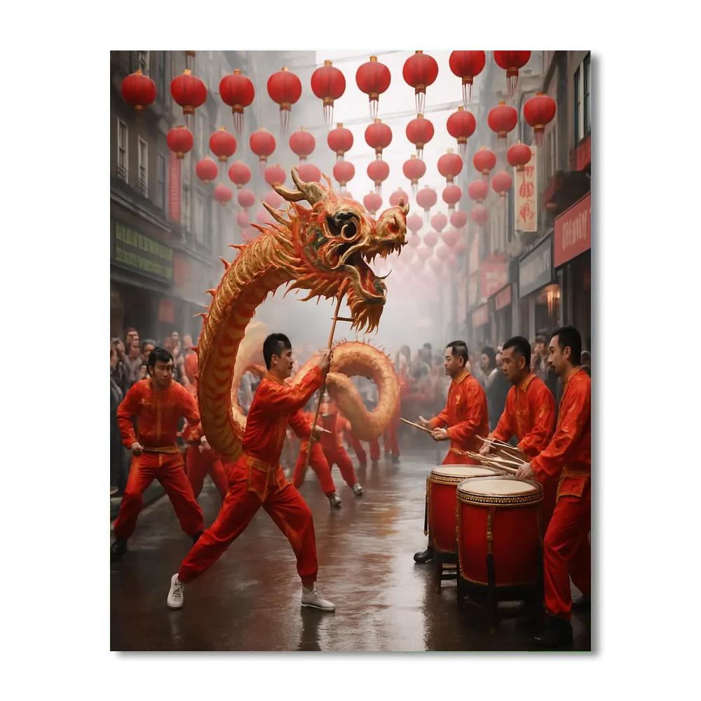 Chinese New Year Dragon Parade Street Painting by numbers kit