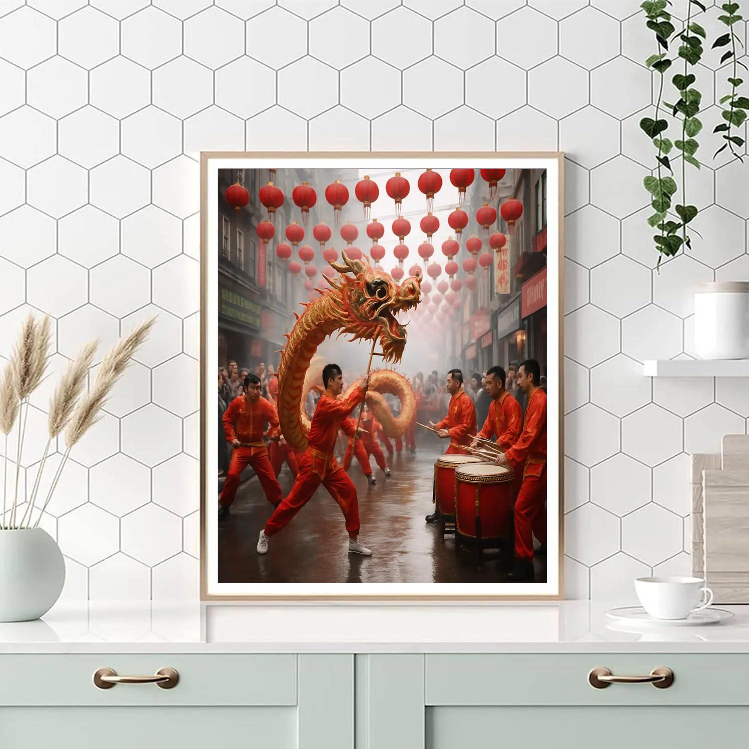 Chinese New Year Dragon Parade Street Painting by numbers kit