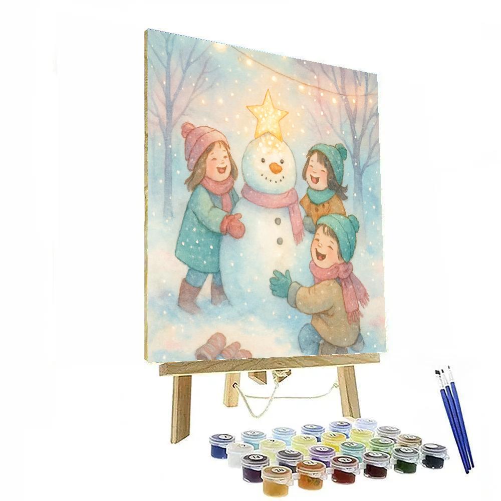 Children Building A Starlit Snowman DIY paint by numbers