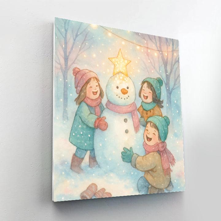 Children Building A Starlit Snowman DIY paint by numbers
