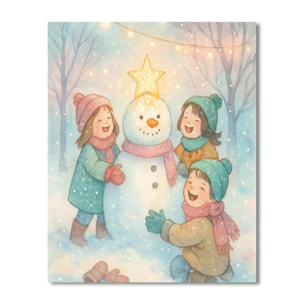 Children Building A Starlit Snowman DIY paint by numbers