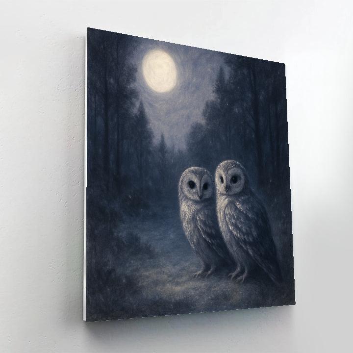Owls In Moonlit Clearing Painted Scene paint by number