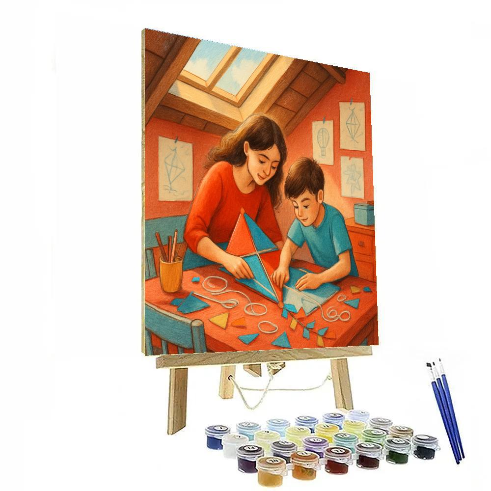 Mom And Son Building A Kite Paint by numbers kits