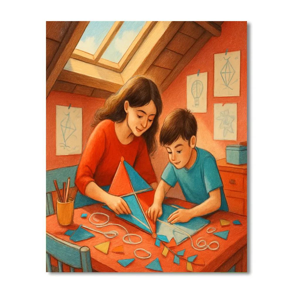 Mom And Son Building A Kite Paint by numbers kits