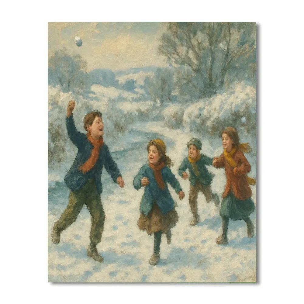 Children Skipping On Frosty Lane Paint by numbers kits