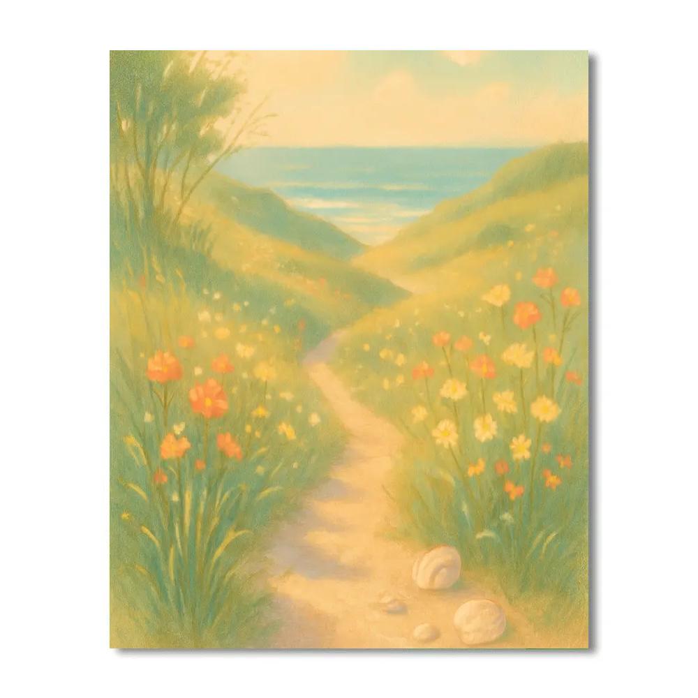 Sunlit Coastal Meadow Pathway Numbered painting kits