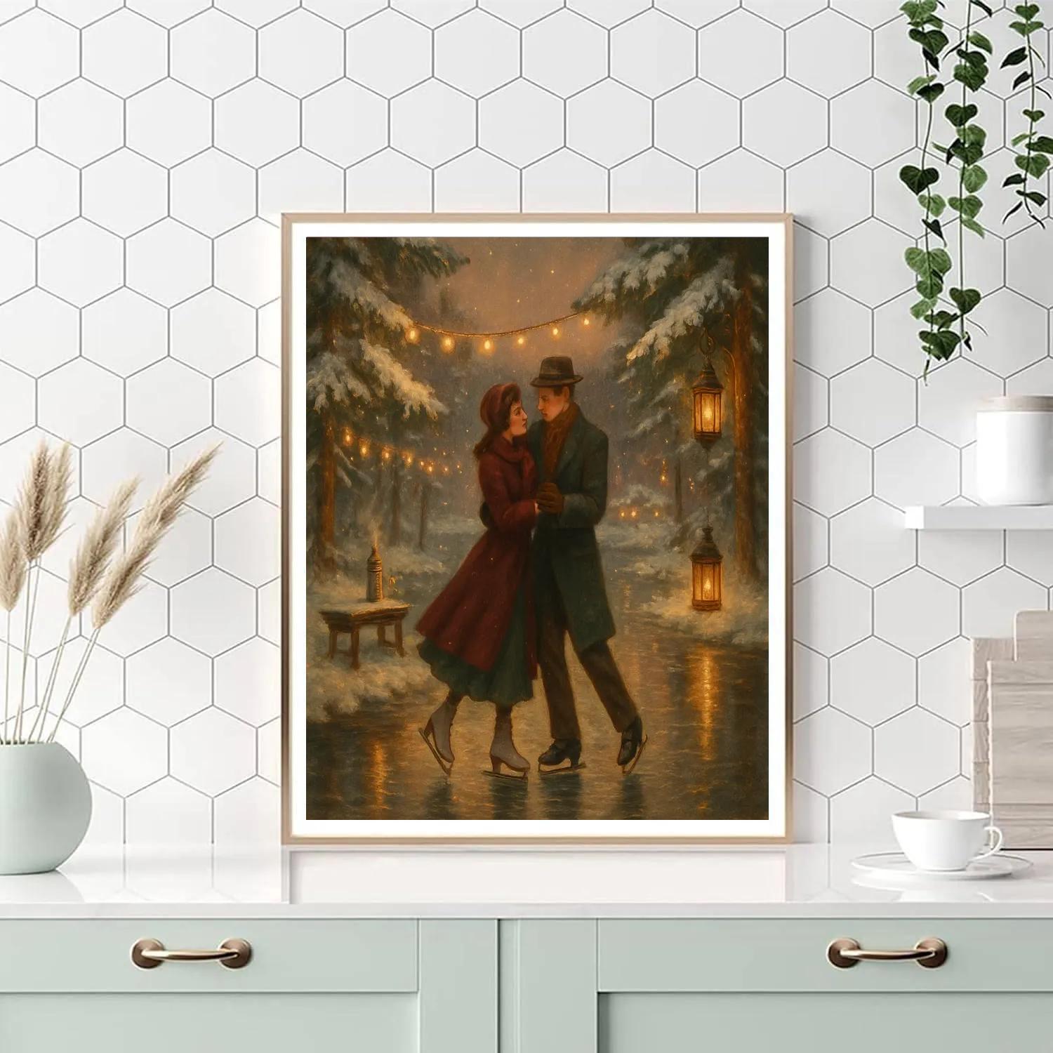 Vintage Ice Skate Romance Number painting
