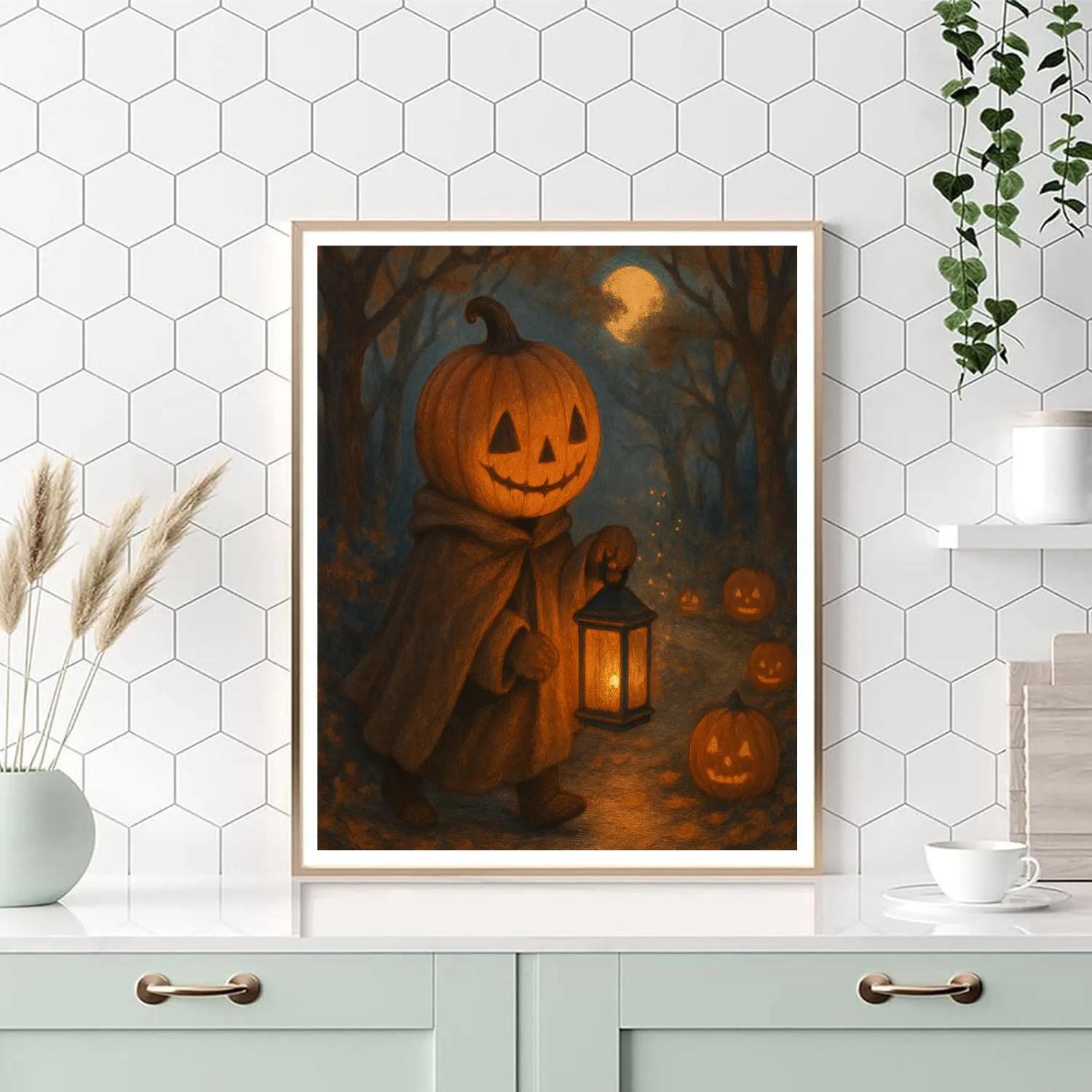 Moonlit Pumpkin Lantern Path paint by color