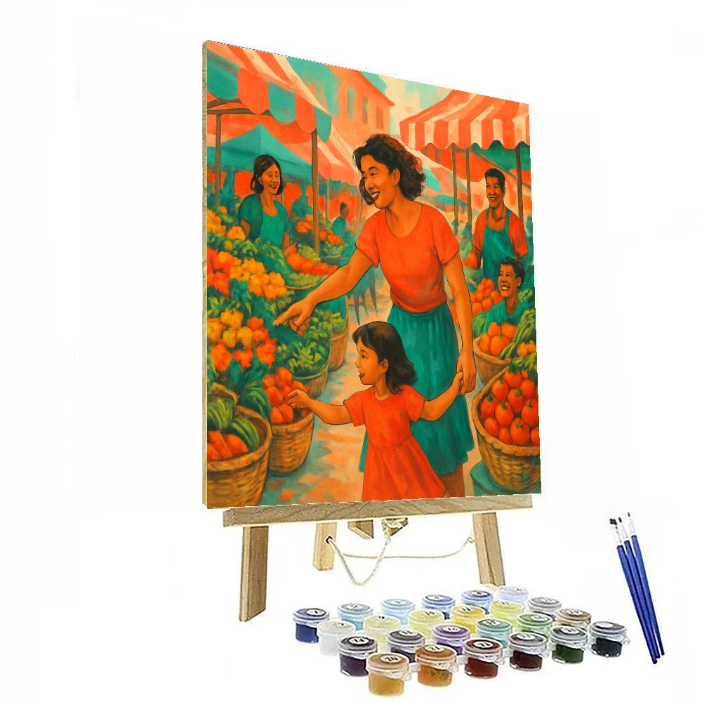 Mother And Daughter Crossing Farmer Market Painting by numbers kit