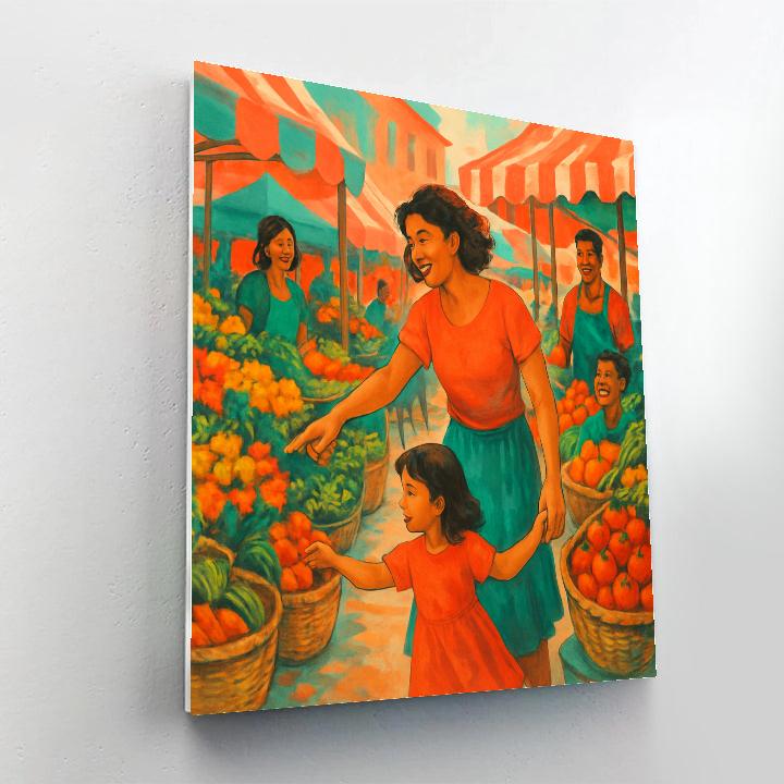 Mother And Daughter Crossing Farmer Market Painting by numbers kit