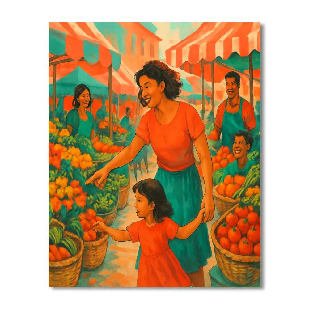 Mother And Daughter Crossing Farmer Market Painting by numbers kit