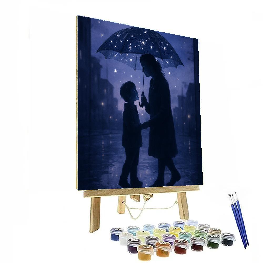 Mother And Child Sharing An Umbrella Of Stars DIY paint by numbers