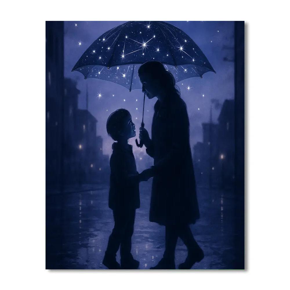 Mother And Child Sharing An Umbrella Of Stars DIY paint by numbers