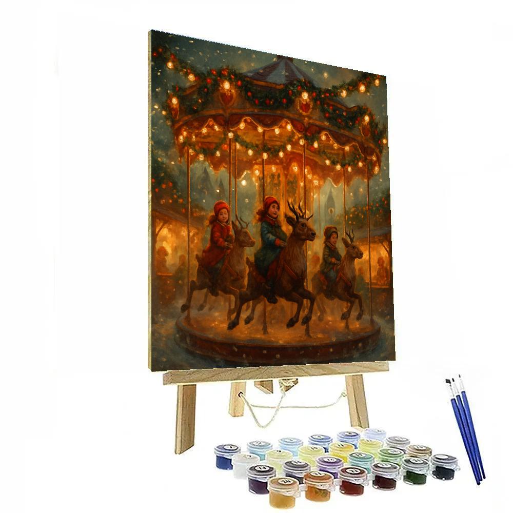 Christmas Market Carousel Glow Paint by numbers art