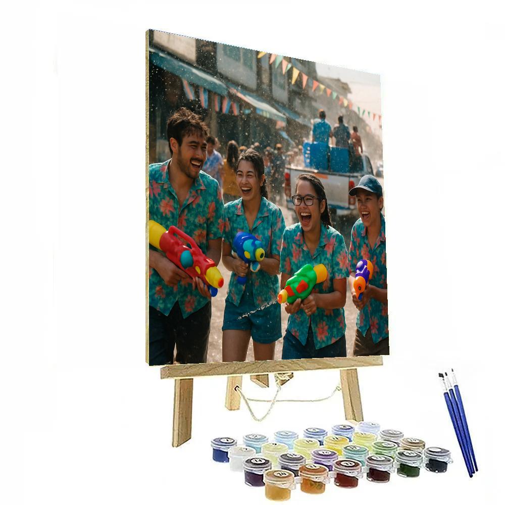 Energetic Songkran Water Festival Splash Paint by numbers art