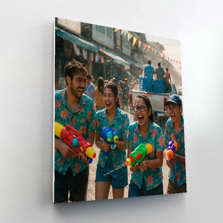 Energetic Songkran Water Festival Splash Paint by numbers art