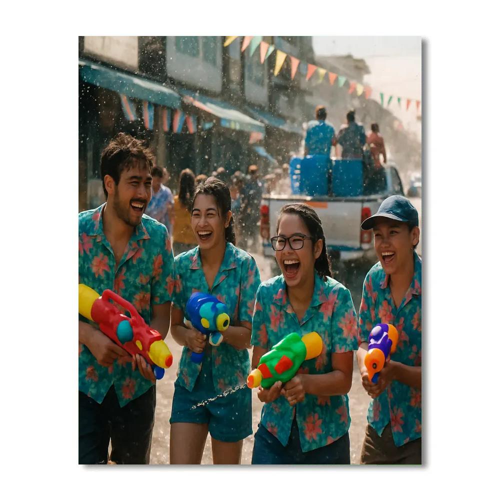 Energetic Songkran Water Festival Splash Paint by numbers art
