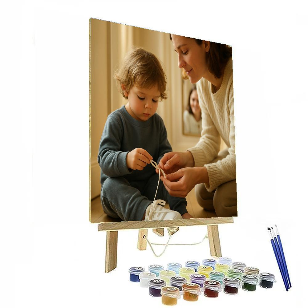 Mother Teaching Child To Tie Shoelaces Number painting