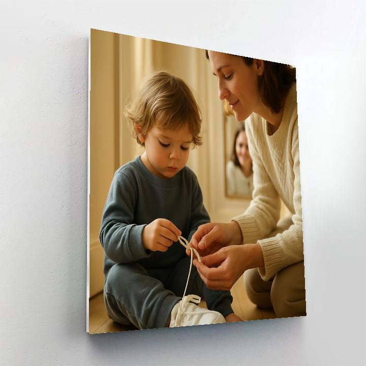Mother Teaching Child To Tie Shoelaces Number painting