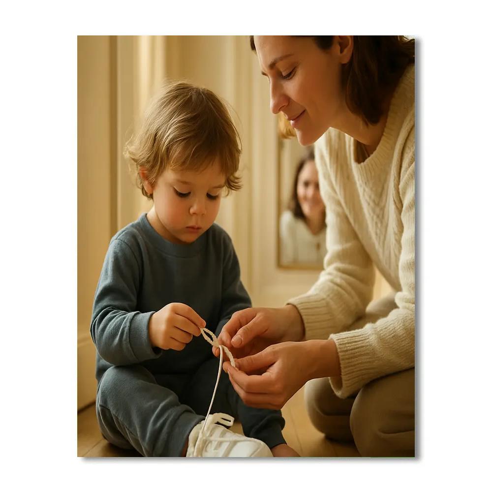 Mother Teaching Child To Tie Shoelaces Number painting
