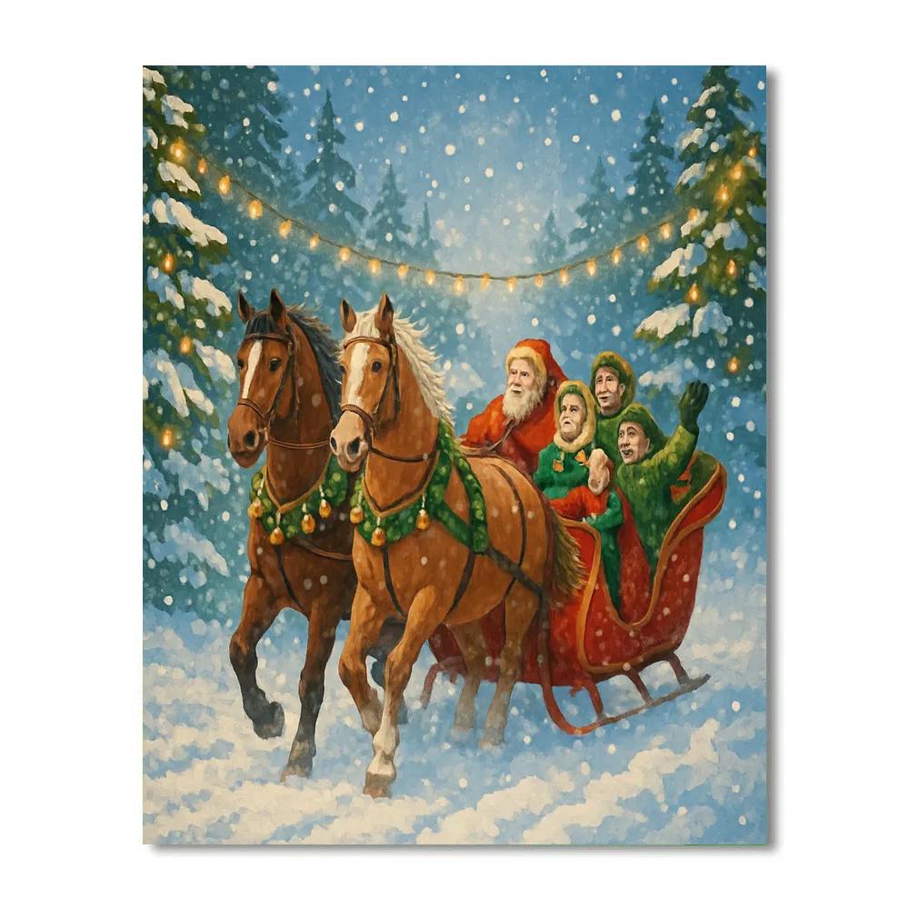Sleigh Ride Under Garlanded Pines paint by color