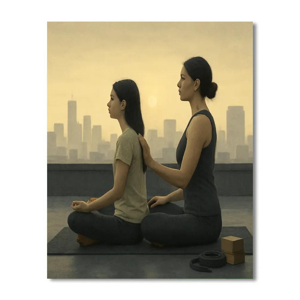 Mother And Teen Sharing Sunrise Yoga Paint by numbers kits