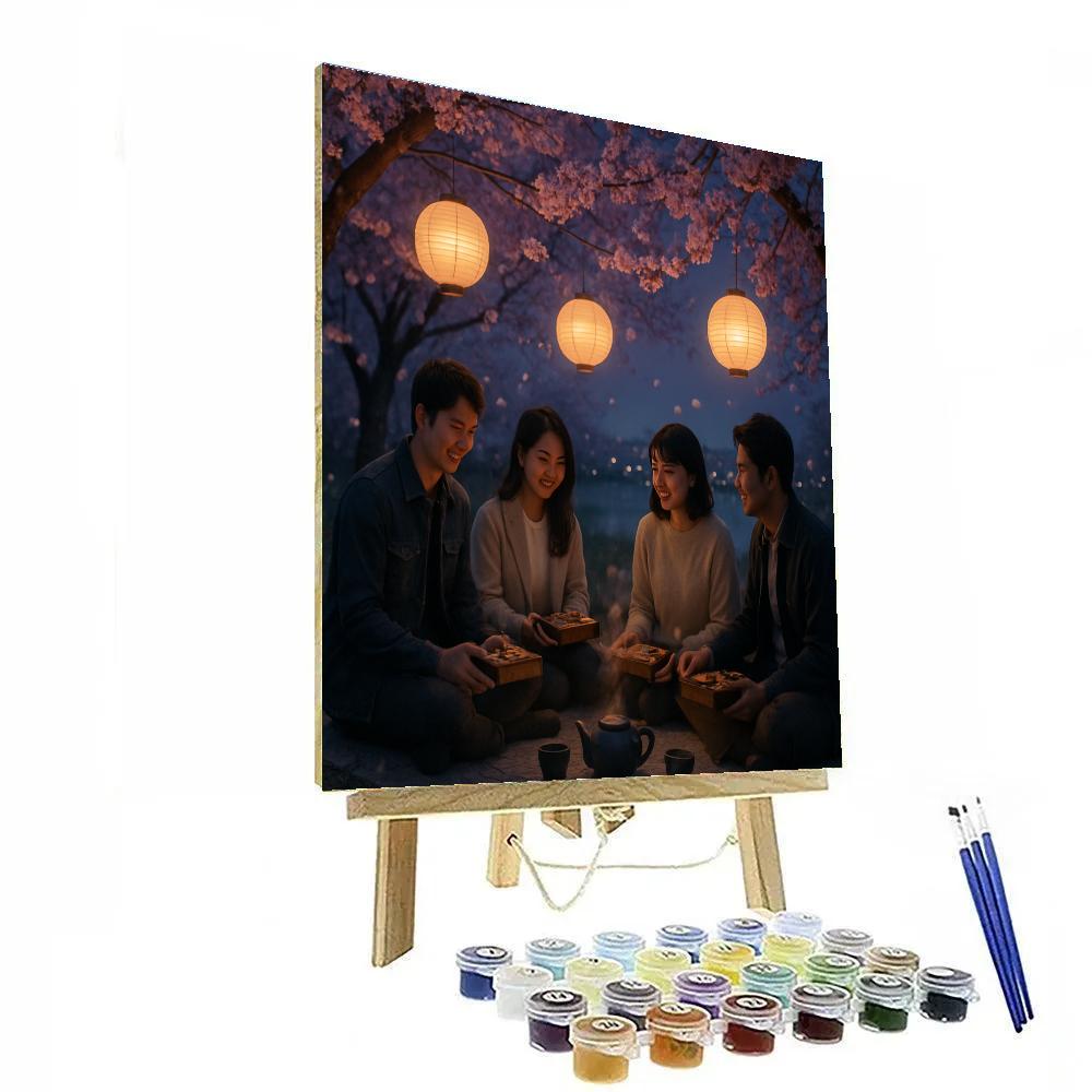 Serene Hanami Evening Picnic paint by number
