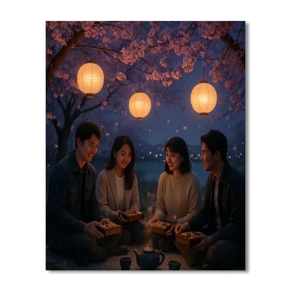 Serene Hanami Evening Picnic paint by number