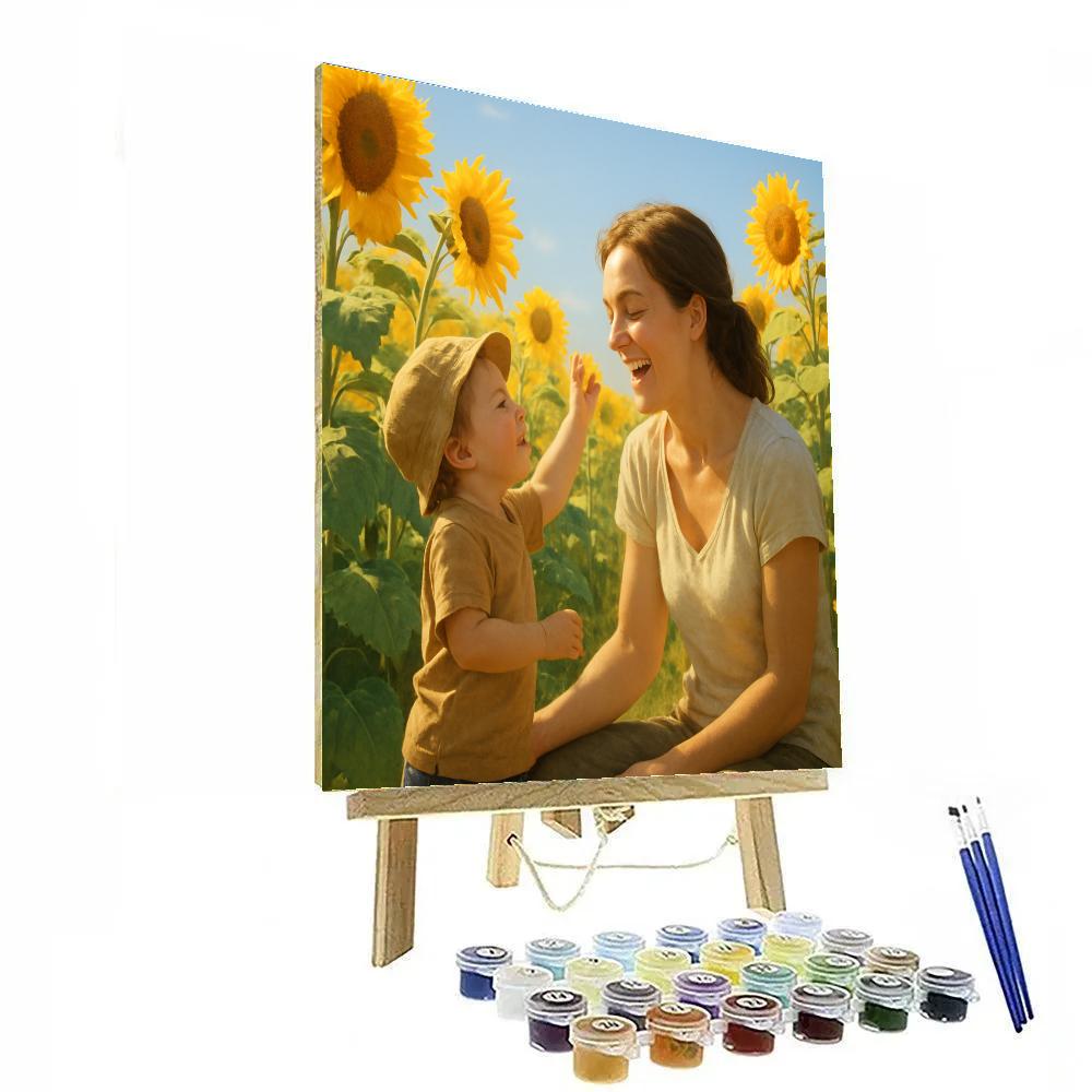 Mother Sharing Laughter In Sunflower Fields paint by numbers