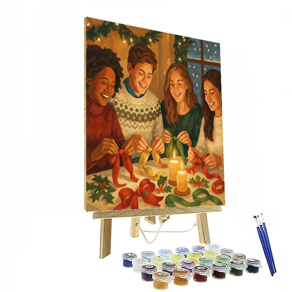 Holiday Ribbon Gathering Paint by numbers art