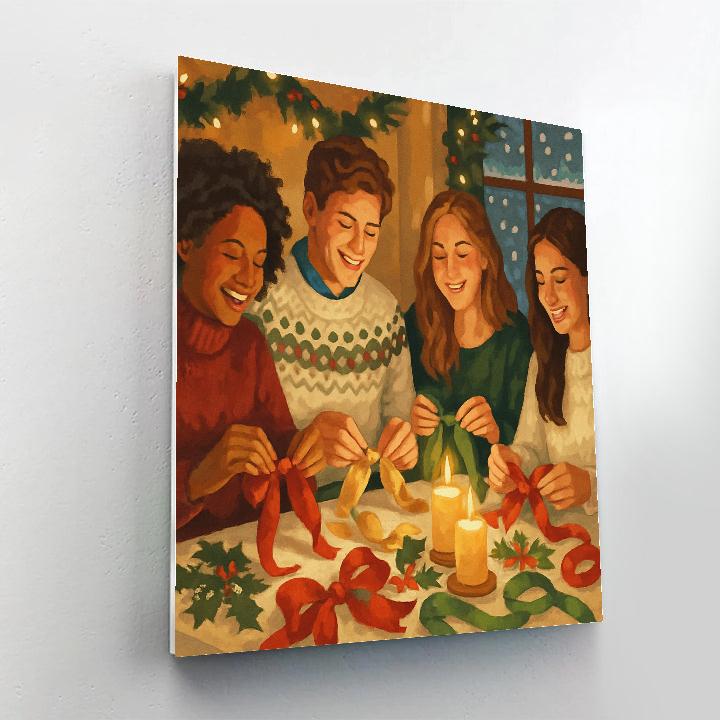 Holiday Ribbon Gathering Paint by numbers art