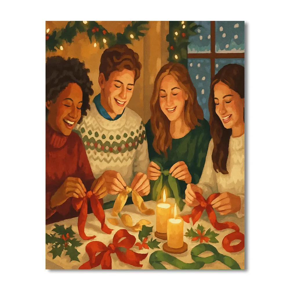 Holiday Ribbon Gathering Paint by numbers art