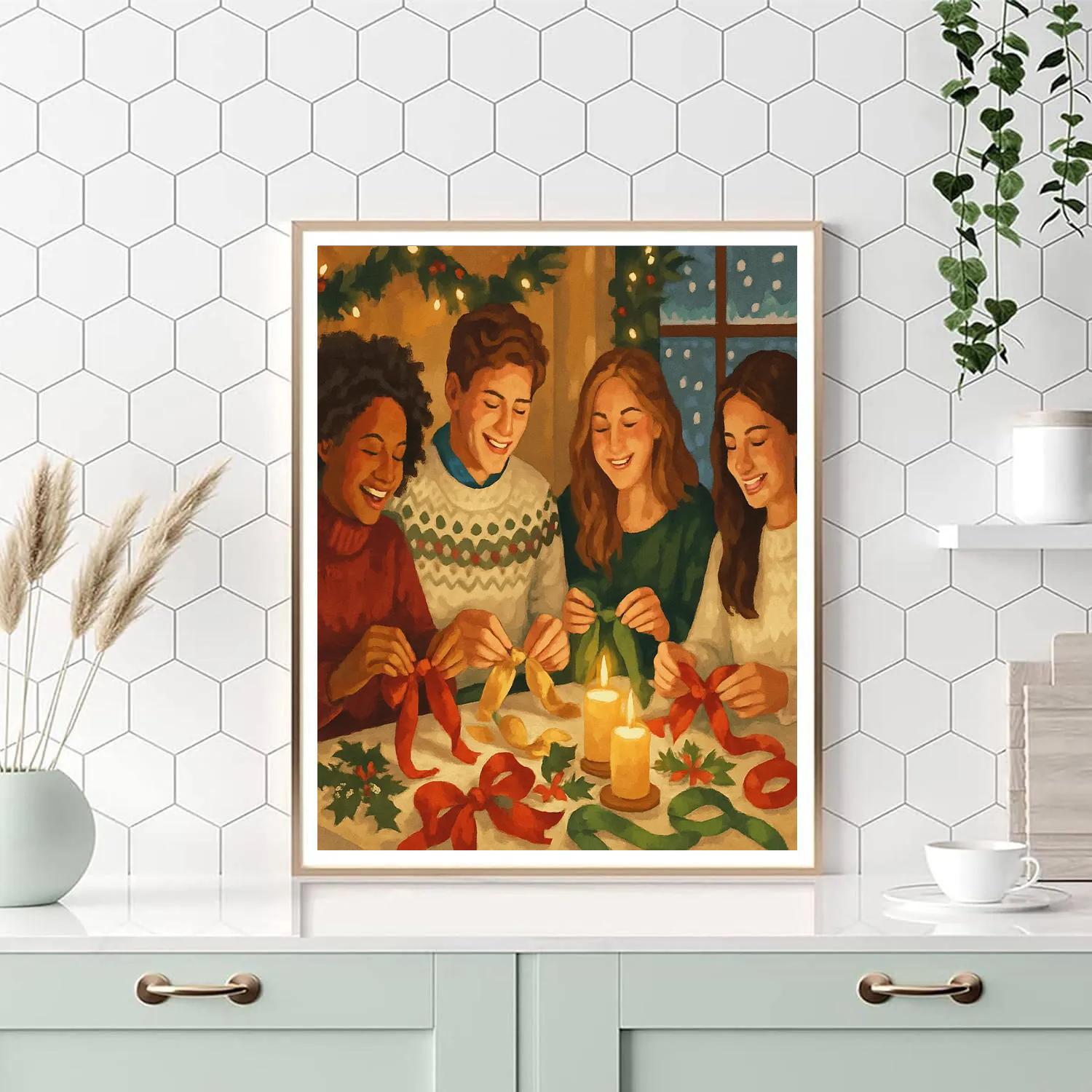 Holiday Ribbon Gathering Paint by numbers art