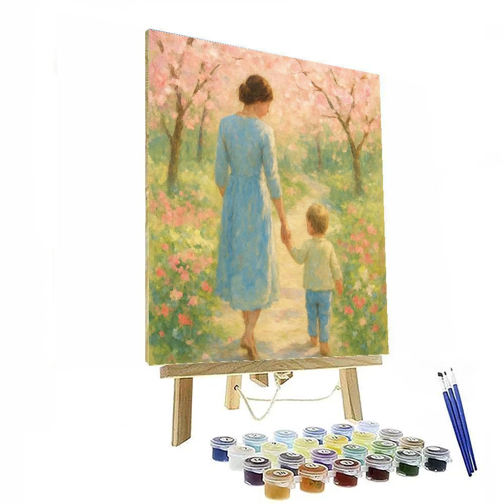 Garden Stroll With Mom In Springtime Bloom Paint by numbers art