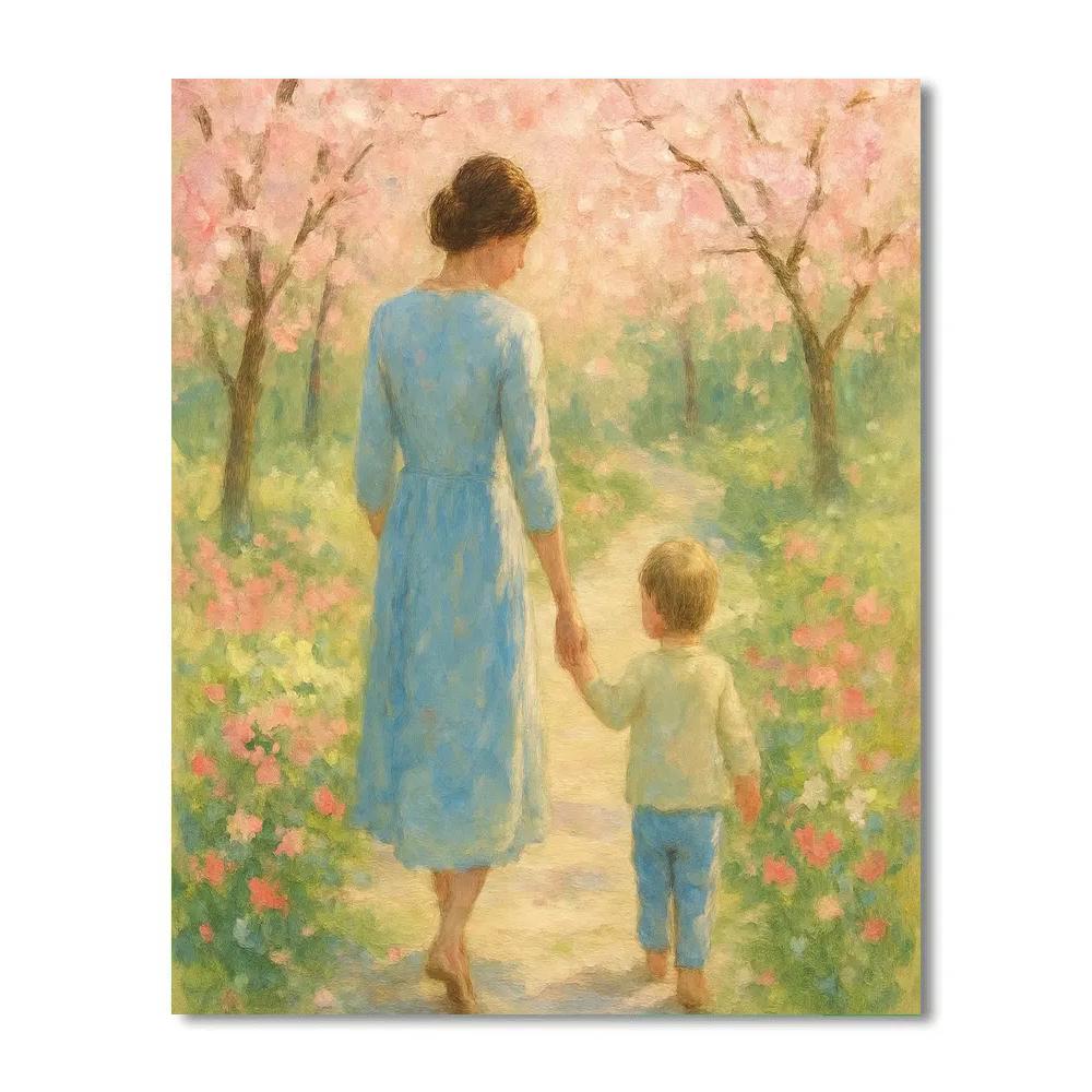 Garden Stroll With Mom In Springtime Bloom Paint by numbers art