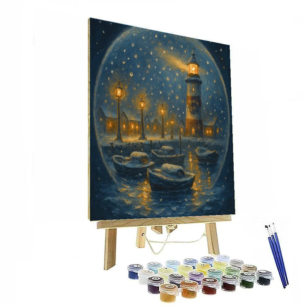 Snow Globe Harbor At Twilight DIY paint by numbers