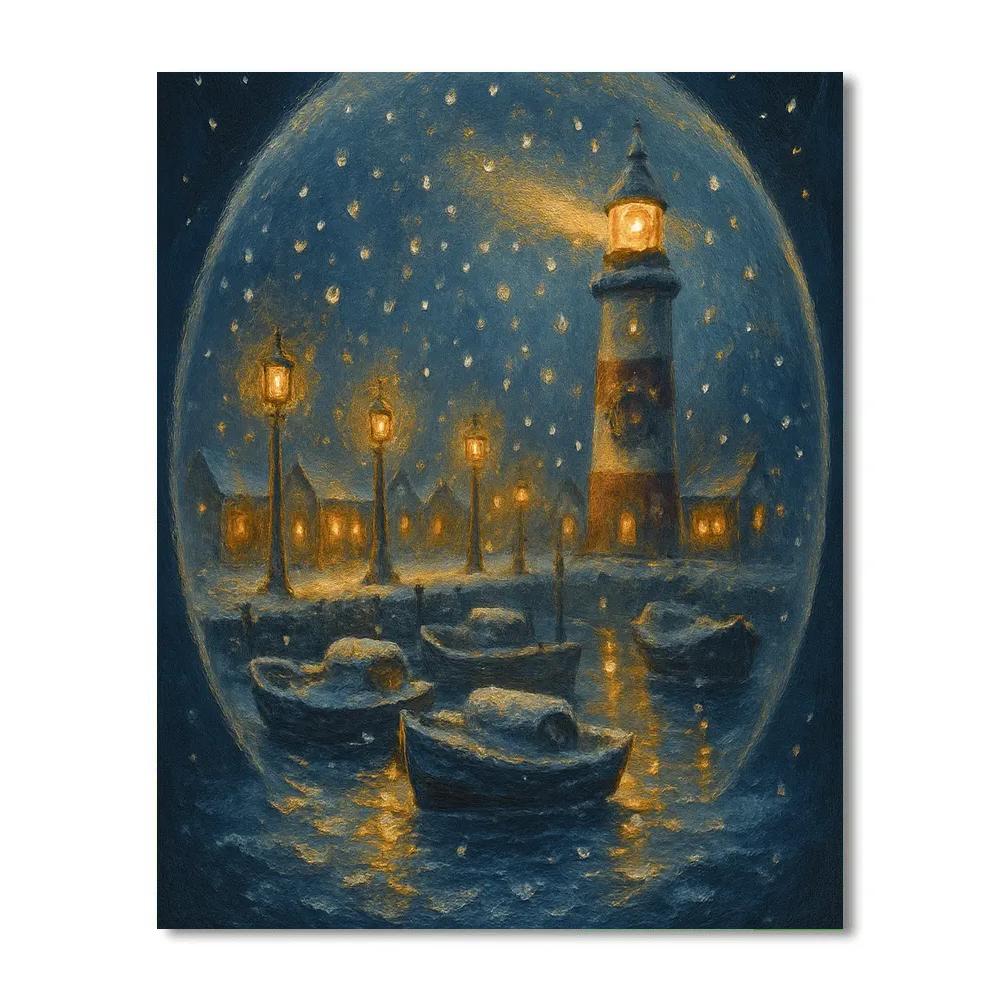 Snow Globe Harbor At Twilight DIY paint by numbers