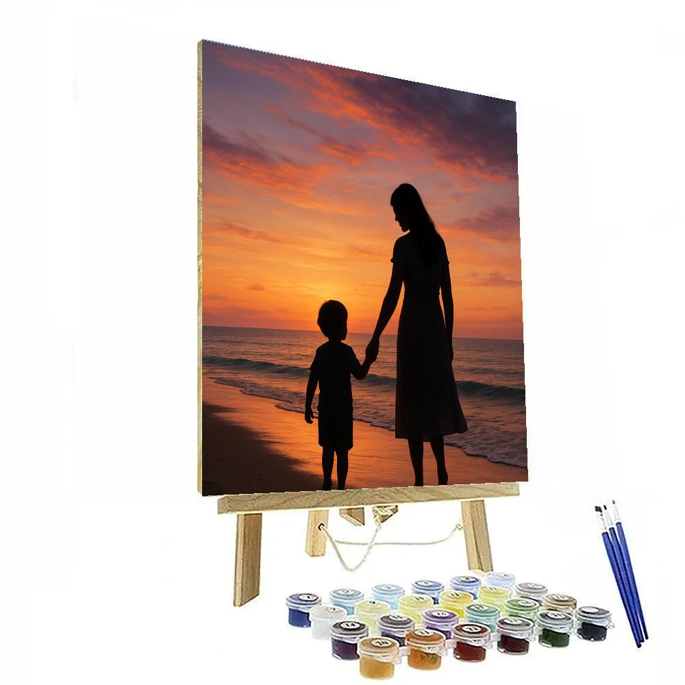 Mother And Child Seaside Sunset Walk Number painting
