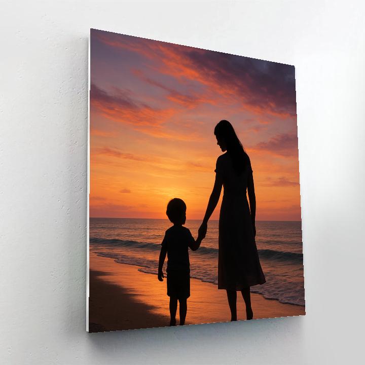 Mother And Child Seaside Sunset Walk Number painting