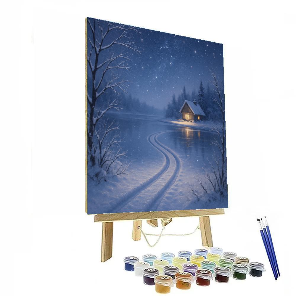 Starlit Sleigh Tracks By The Lake painting number kit