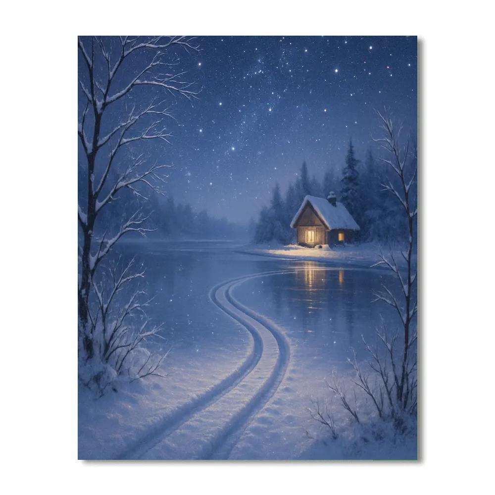 Starlit Sleigh Tracks By The Lake painting number kit