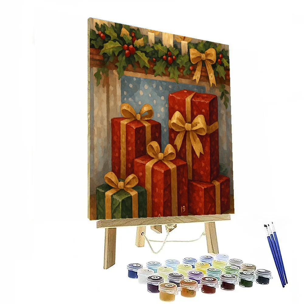 Gifts Beneath The Holly Mantle painting number kit