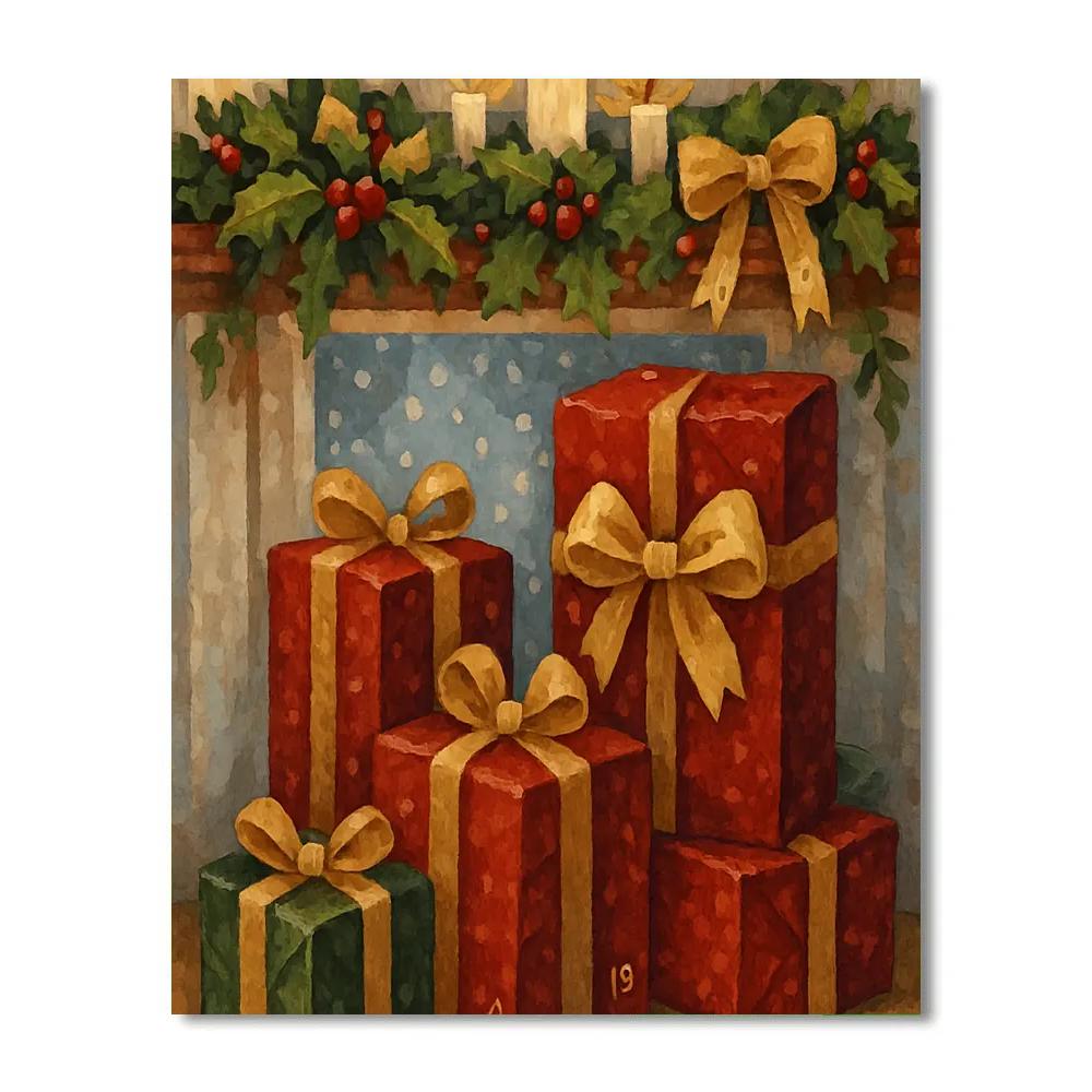 Gifts Beneath The Holly Mantle painting number kit