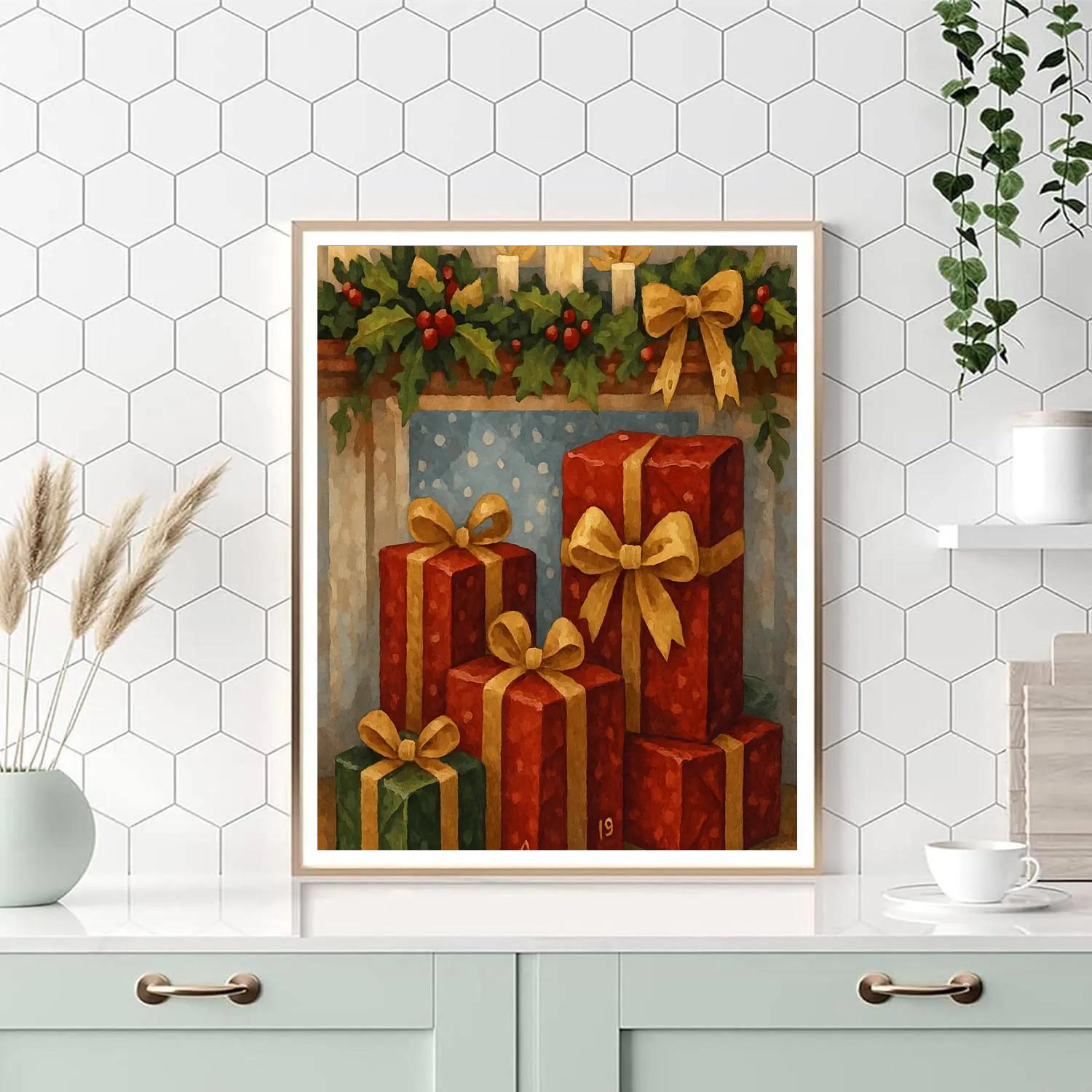 Gifts Beneath The Holly Mantle painting number kit
