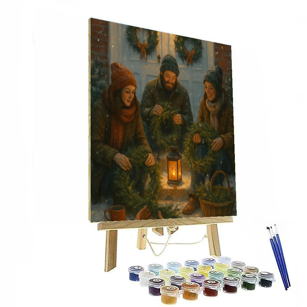 Wreath Makers On Snowy Front Steps Numbered painting kits