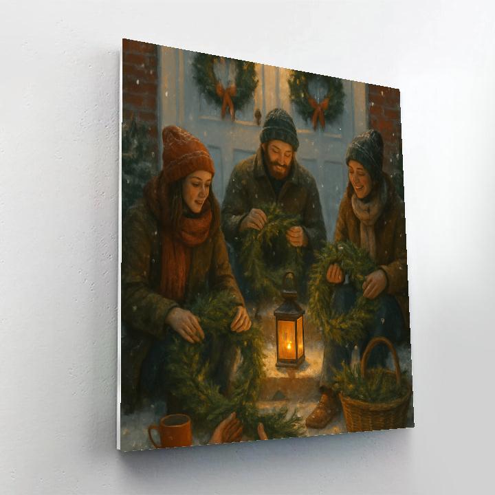 Wreath Makers On Snowy Front Steps Numbered painting kits
